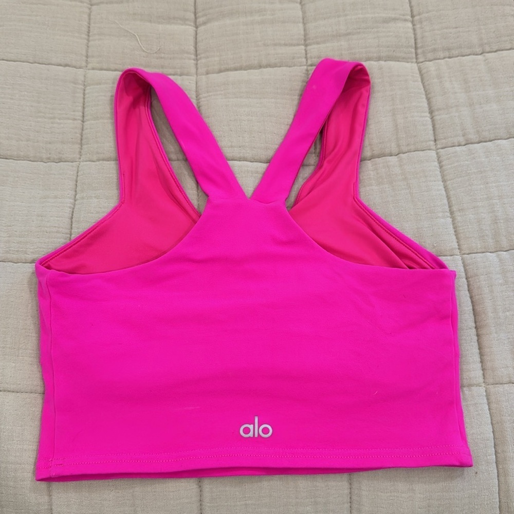 ALO Yoga Real Sports Bra Hot Pink - Picture 3 of 5